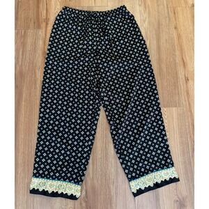 Cabernet Sleep Sense Pajama Pants Womens Medium Black Teal Geometric Print